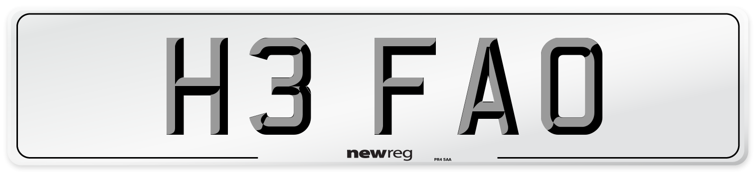 H3 FAO Number Plate from New Reg